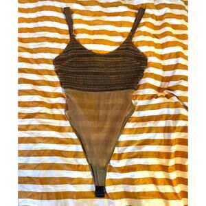 Gianfranco Ferre | Vintage Crochet Mesh Bodysuit Earth Tones Sheer 90s Boho Med